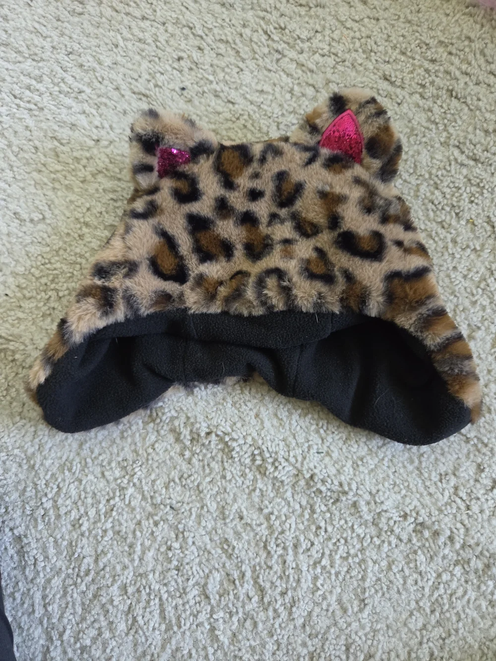 Kids Leopard Faux-Fur Hat with Pink Ear Accents